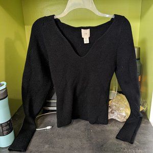 HM Black Acrylic and Wool Puff Sleeve Sweater XS